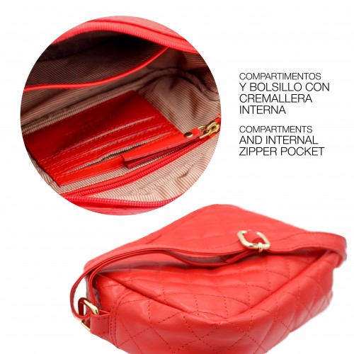 Sac bandoulière en cuir matelassé 15x20x6 cm