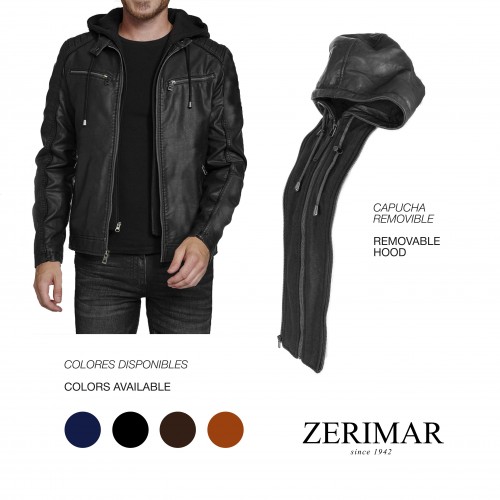 Veste en cuir NOTTE à capuche amovible