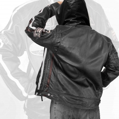 Veste en cuir avec patchs - BOLLWO