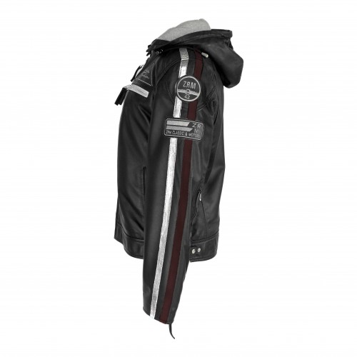 Veste en cuir avec patchs et capuche amovible BOLLWOM