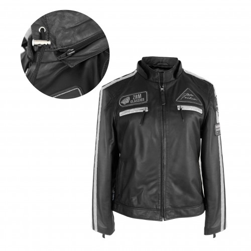 Veste en cuir avec patchs et capuche amovible BOLLWOM