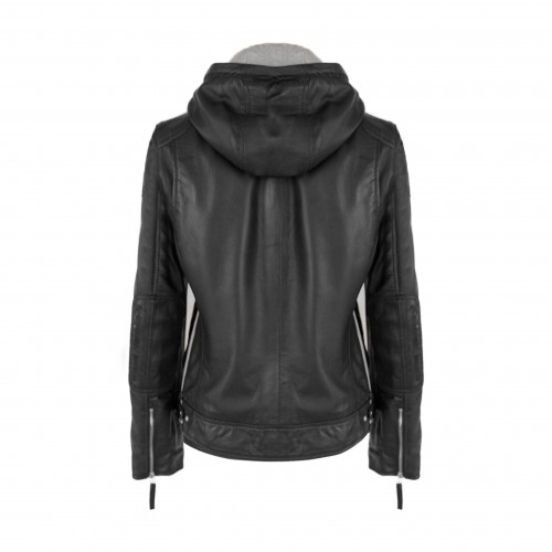 Veste en cuir avec patchs et capuche amovible BOLLWOM