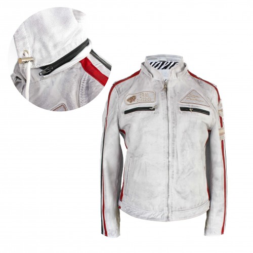Veste en cuir avec patchs et capuche amovible BOLLWOM