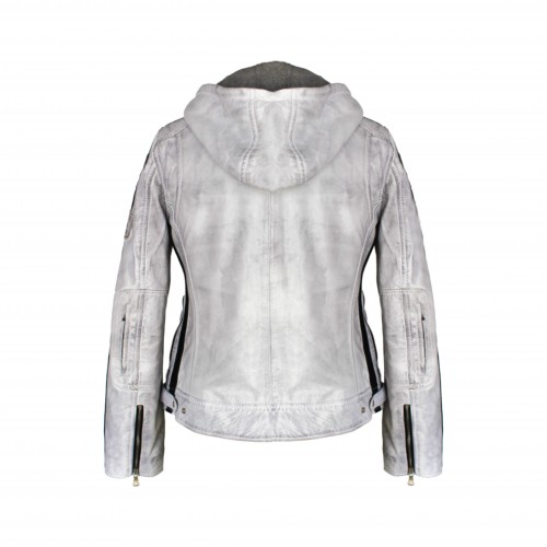Veste en cuir avec patchs et capuche amovible BOLLWOM