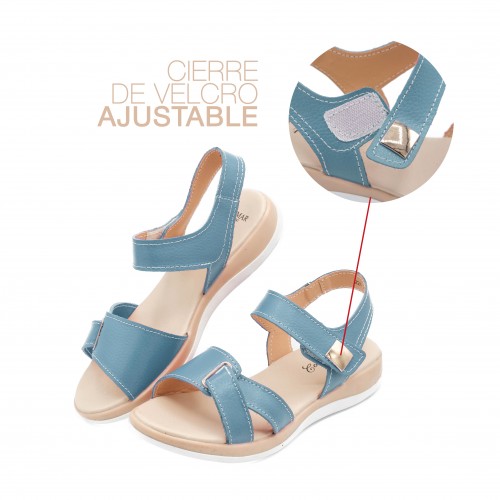Sandales plates en cuir avec velcro modèle BOBBE