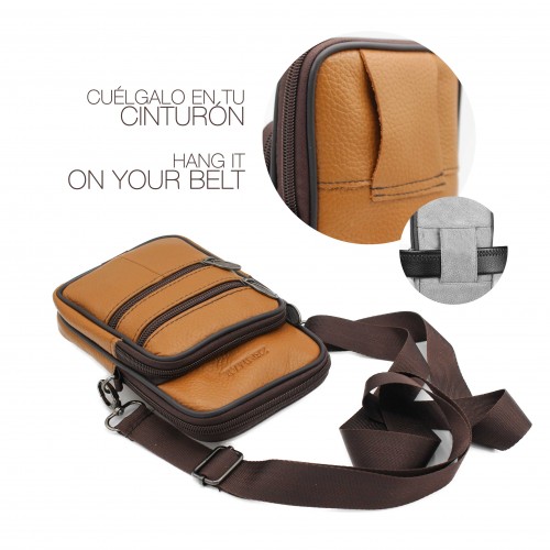 Sac bandoulière en cuir avec poignée et détail ceinture 10x8 cm