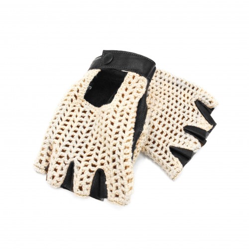 Gants en cuir sans doigts tricotés au crochet pour conducteur