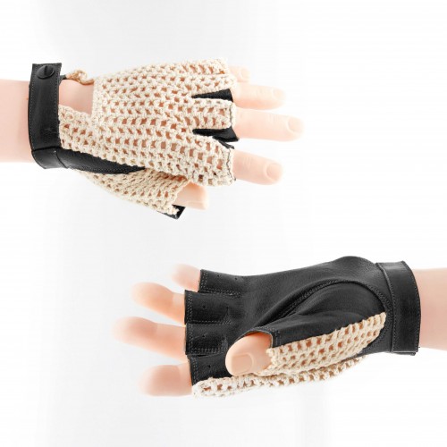 Gants en cuir sans doigts tricotés au crochet pour conducteur