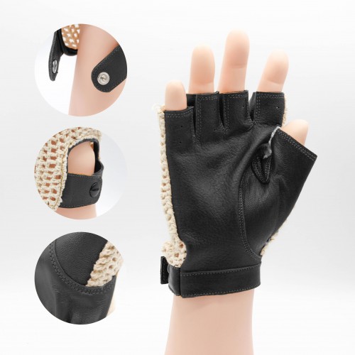 Gants en cuir sans doigts tricotés au crochet pour conducteur