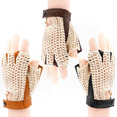 Gants en cuir sans doigts tricotés au crochet pour conducteur