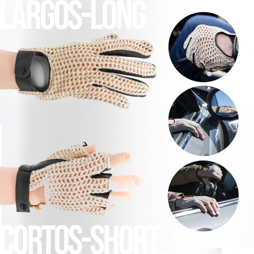 Gants en cuir sans doigts tricotés au crochet pour conducteur