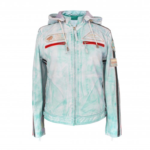 Veste en cuir avec patchs et capuche amovible BOLLWOM