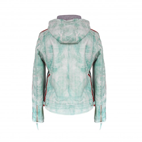 Veste en cuir avec patchs et capuche amovible BOLLWOM