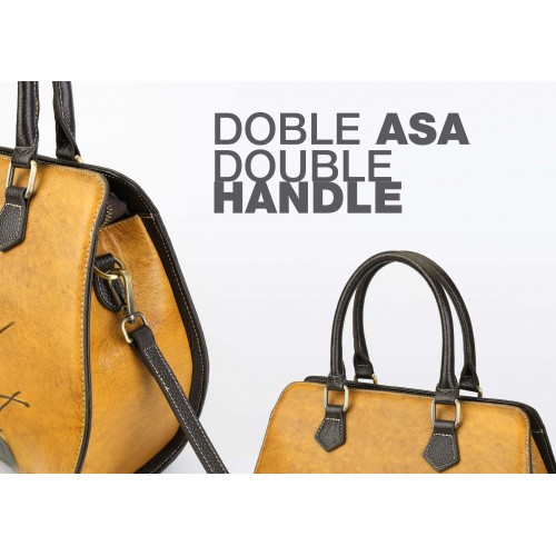 Sac en cuir gravé avec double poignée 29,5x25x13 cm OMORI