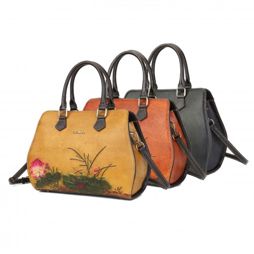 Sac en cuir gravé avec double poignée 29,5x25x13 cm OMORI
