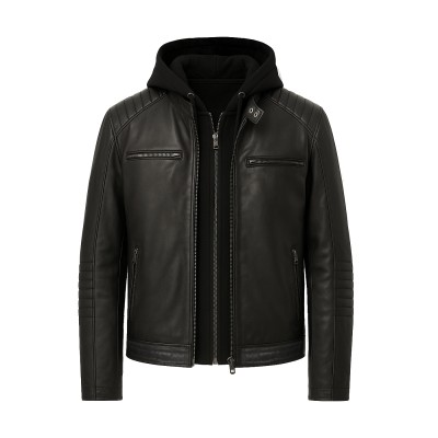 Veste en cuir BANDO à capuche amovible
