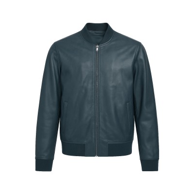 Blouson bomber en cuir avec col et poignets en maille CLASSY