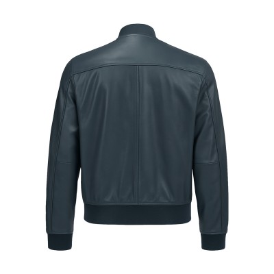 Blouson bomber en cuir avec col et poignets en maille CLASSY