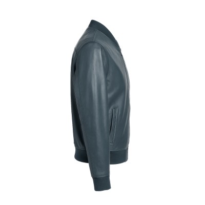 Blouson bomber en cuir avec col et poignets en maille CLASSY