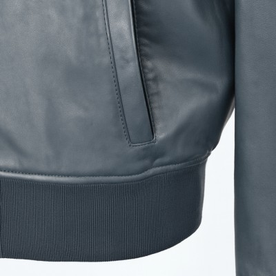 Blouson bomber en cuir avec col et poignets en maille CLASSY