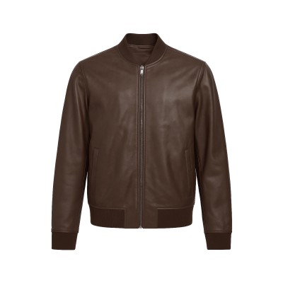 Blouson bomber en cuir avec col et poignets en maille CLASSY