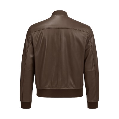 Blouson bomber en cuir avec col et poignets en maille CLASSY