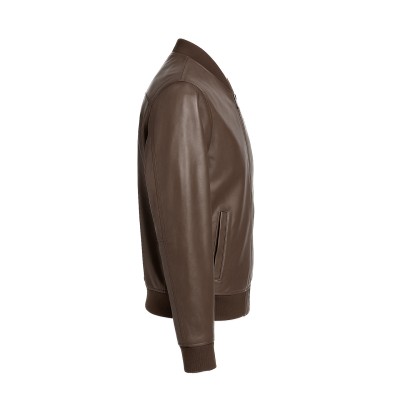 Blouson bomber en cuir avec col et poignets en maille CLASSY