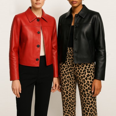 Veste en cuir boutonnée avec col classique BELLY