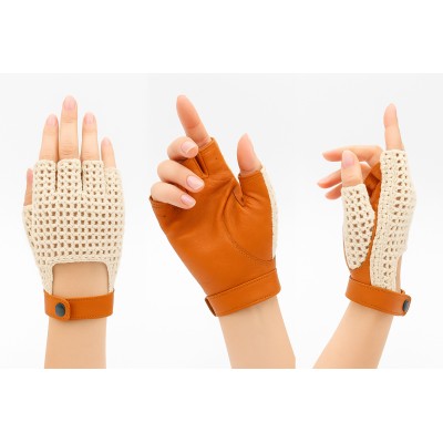 Gants en cuir sans doigts avec crochet pour conductrices