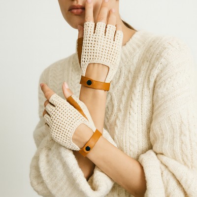 Gants en cuir sans doigts avec crochet pour conductrices