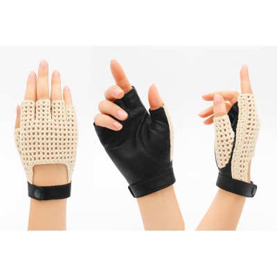 Gants en cuir sans doigts avec crochet pour conductrices