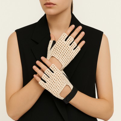 Gants en cuir sans doigts avec crochet pour conductrices