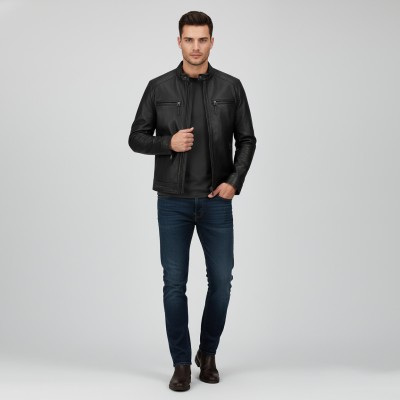 Veste en cuir avec fermetures éclair modèle CHOCOLAT