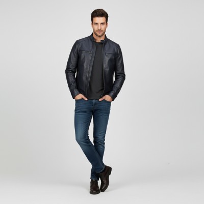 Veste en cuir avec fermetures éclair modèle CHOCOLAT