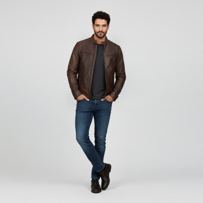 Veste en cuir avec fermetures éclair modèle CHOCOLAT