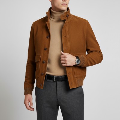 Veste élégante pour hommes en daim couleur cognac