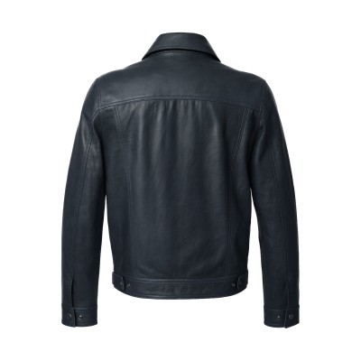 Veste en cuir style jean avec col classique et boutons pression