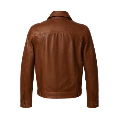 Veste en cuir style jean avec col classique et boutons pression