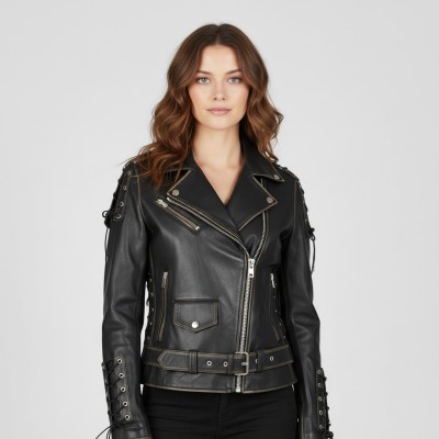 Blouson motard en cuir AQUILE