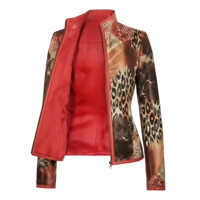 Veste courte en cuir réversible avec zip