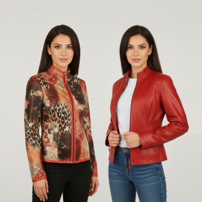 Veste courte en cuir réversible avec zip