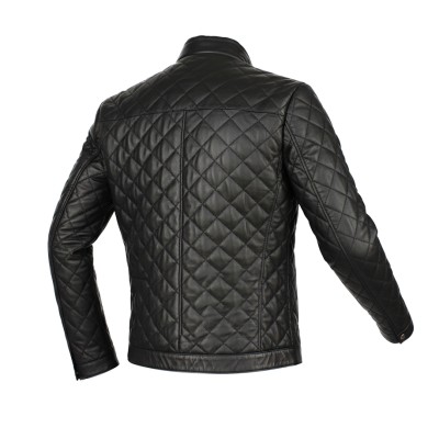 Veste en cuir matelassée avec détail rouge