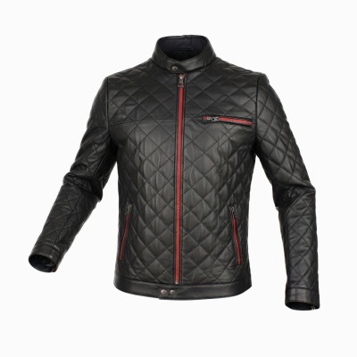 Veste en cuir matelassée avec détail rouge