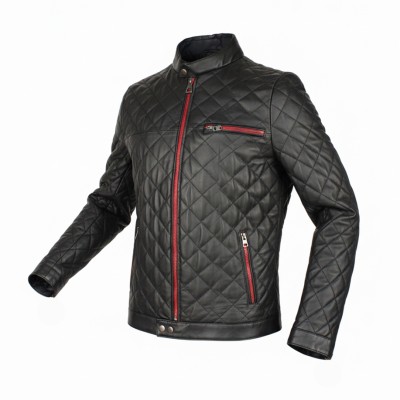 Veste en cuir matelassée avec détail rouge