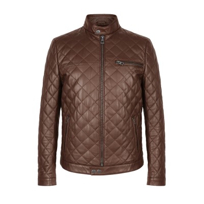 Veste en cuir matelassée avec détail rouge