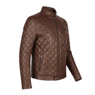 Veste en cuir matelassée avec détail rouge