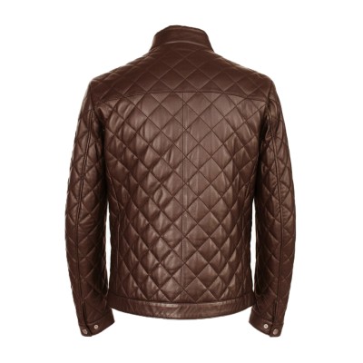 Veste en cuir matelassée avec détail rouge