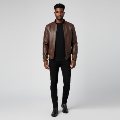 Veste en cuir avec lignes de détails textiles MODÈLE COTA