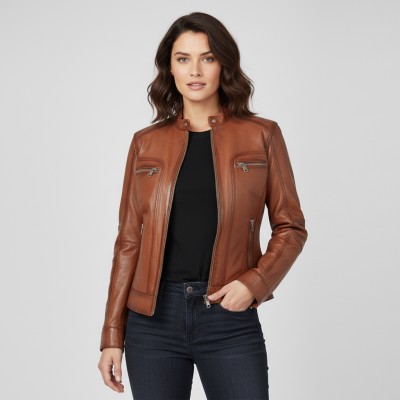 Veste en cuir avec fermeture éclair BISTRE