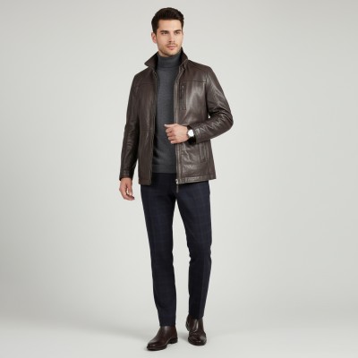 Veste en cuir avec double fermeture éclair amovible BERGE